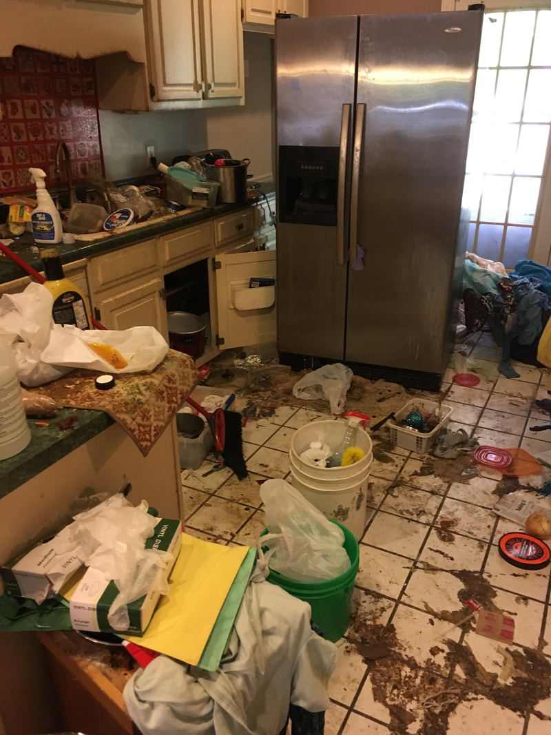 Junky kitchen by hoarding family before our professional cleaning
